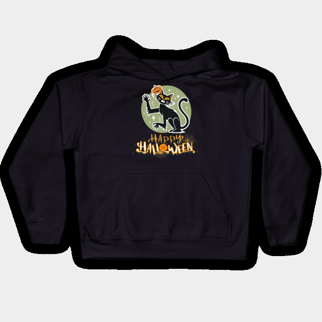 Happy Halloween - Black Cat Kids Hoodie by ArtfulDesign